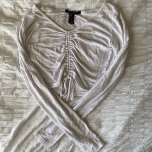 White Long Sleeve Tie Top